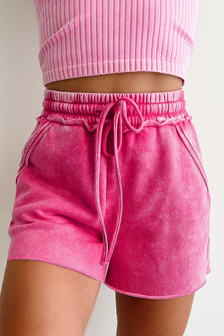 Mineral Washed Cotton Shorts - Pink