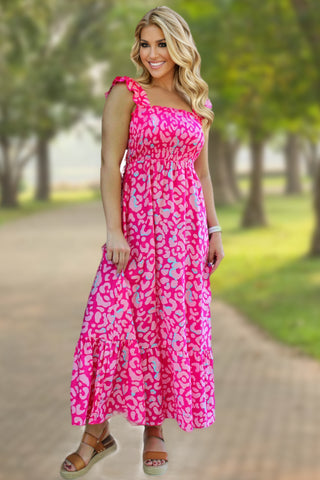 Leopard Sundress Dress - Hot Pink