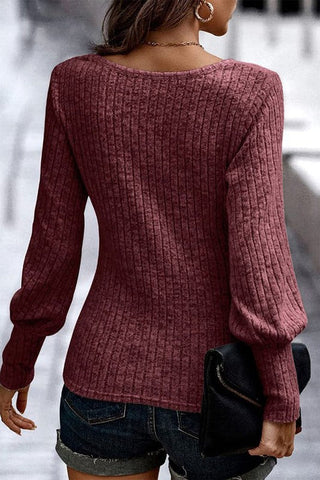 Ribbed Knit Bubble Sleeve Top - Mauve