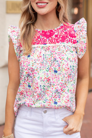 Embroidered Pink Floral Top