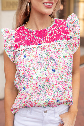 Embroidered Pink Floral Top