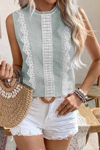 Coastal Breeze Lace and Stripes Top - Mint