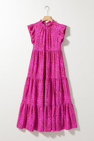 Ruffle Leopard Maxi Dress - Hot Pink