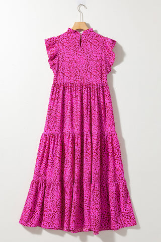 Ruffle Leopard Maxi Dress - Hot Pink