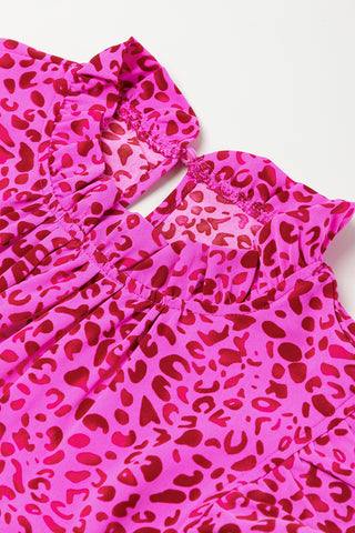 Ruffle Leopard Maxi Dress - Hot Pink