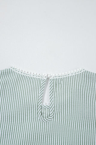 Coastal Breeze Lace and Stripes Top - Mint