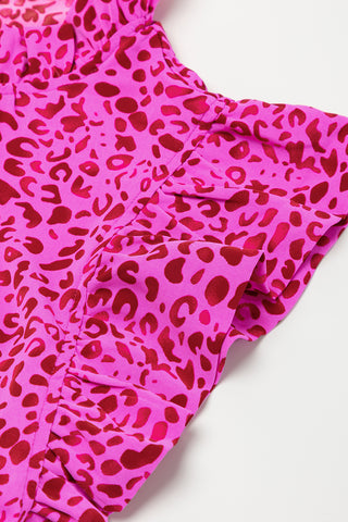 Ruffle Leopard Maxi Dress - Hot Pink