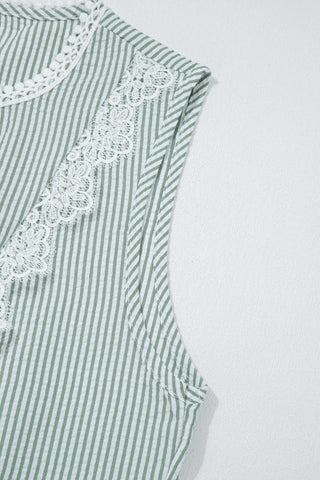 Coastal Breeze Lace and Stripes Top - Mint