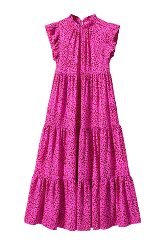 Ruffle Leopard Maxi Dress - Hot Pink