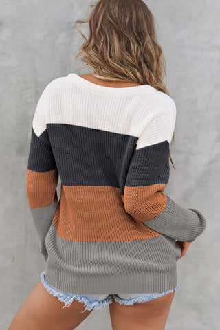 Sunset Palette Striped Sweater - Chestnut