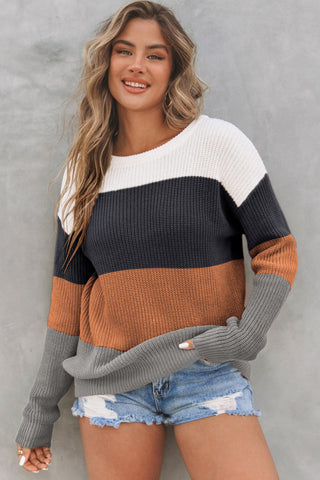 Sunset Palette Striped Sweater - Chestnut