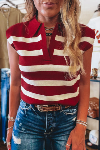 Red Stripe Collared Shirt
