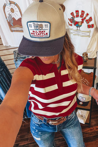 Red Stripe Collared Shirt