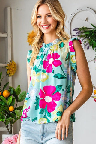 Sleeveless Floral Top - Mint
