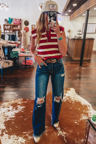 Red Stripe Collared Shirt