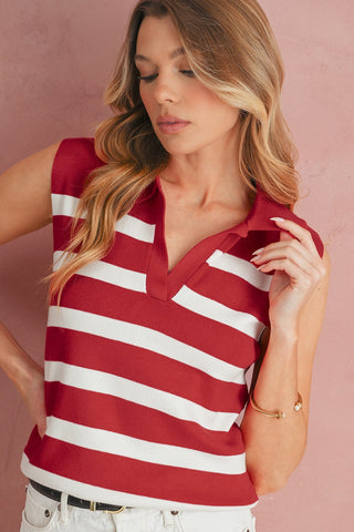 Red Stripe Collared Shirt