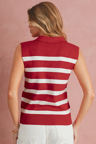 Red Stripe Collared Shirt