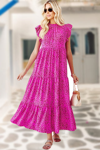 Ruffle Leopard Maxi Dress - Hot Pink