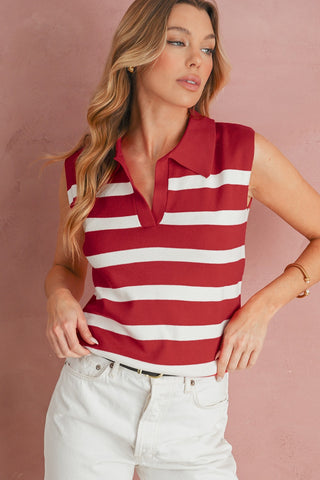 Red Stripe Collared Shirt