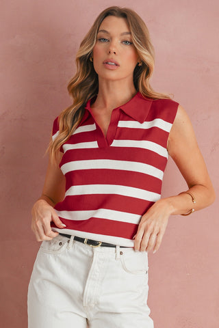 Red Stripe Collared Shirt