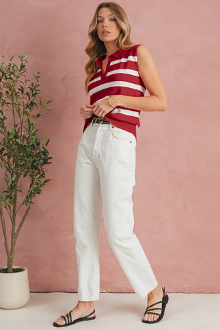 Red Stripe Collared Shirt