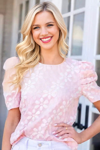Pink Floral Bubble Sleeve Top