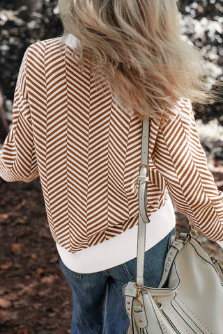 Herringbone Pattern Sweater - Brown