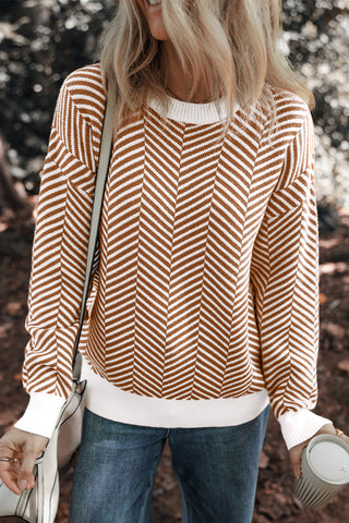 Herringbone Pattern Sweater - Brown