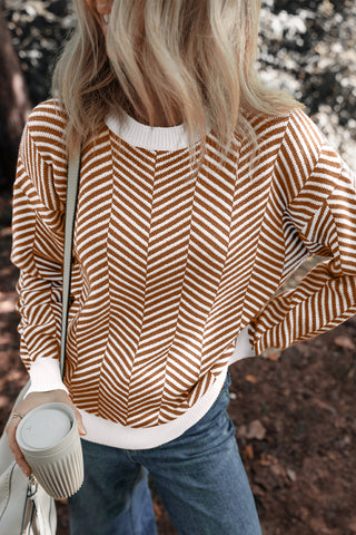 Herringbone Pattern Sweater - Brown