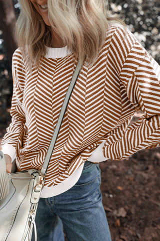Herringbone Pattern Sweater - Brown