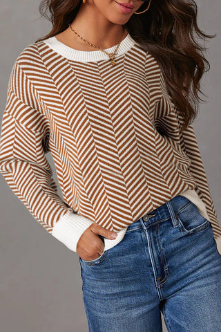 Herringbone Pattern Sweater - Brown
