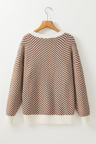 Herringbone Pattern Sweater - Brown