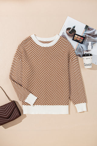 Herringbone Pattern Sweater - Brown