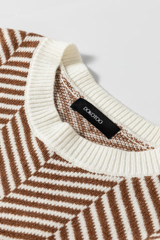 Herringbone Pattern Sweater - Brown