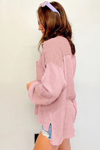 Bubble Sleeve Waffle Knit Top - Pink