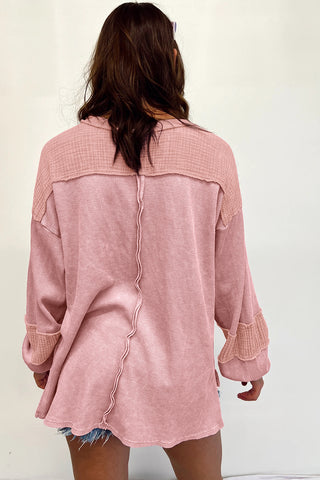 Bubble Sleeve Waffle Knit Top - Pink