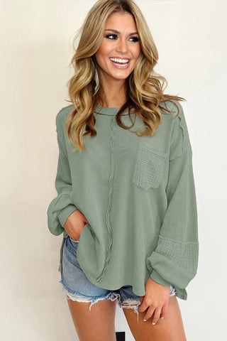 Bubble Sleeve Waffle Knit Top - Green