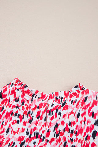 Floral Pop Of Color Ruffle Sleeve Top - Red