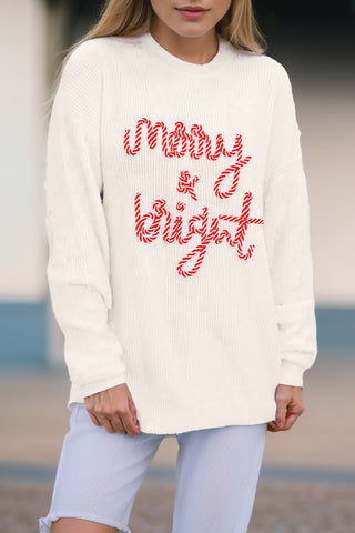 Candy Cane Merry Christmas Sweater - White