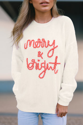 Candy Cane Merry Christmas Sweater - White