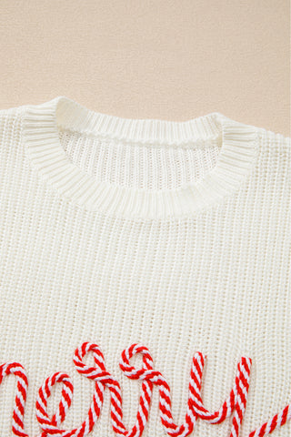 Candy Cane Merry Christmas Sweater - White