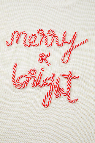 Candy Cane Merry Christmas Sweater - White