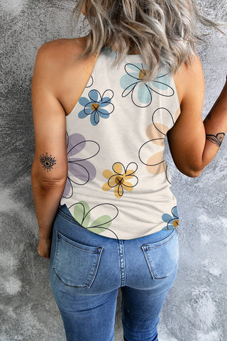 Abstract Daisy Sleeveless Top - Off White