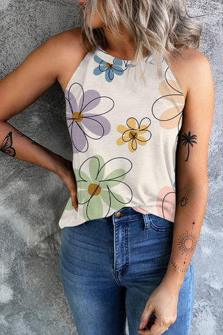 Abstract Daisy Sleeveless Top - Off White