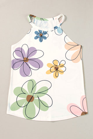 Abstract Daisy Sleeveless Top - Off White