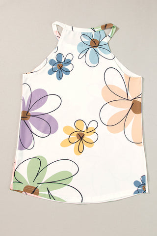 Abstract Daisy Sleeveless Top - Off White
