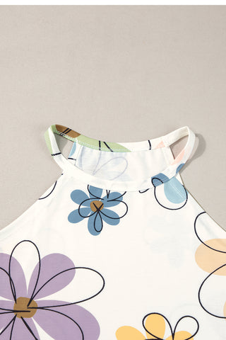 Abstract Daisy Sleeveless Top - Off White