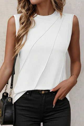 Pleated Sleeveless Top - White