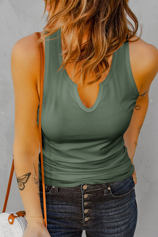 Neck Ribbed Tank Top - Olive