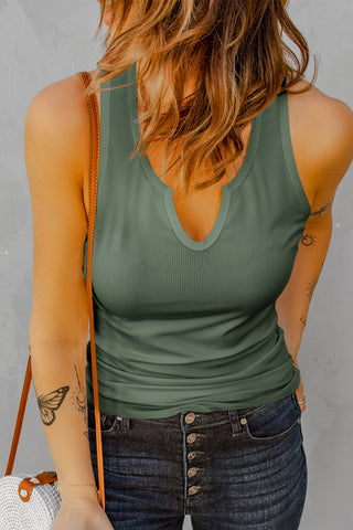 Neck Ribbed Tank Top - Olive